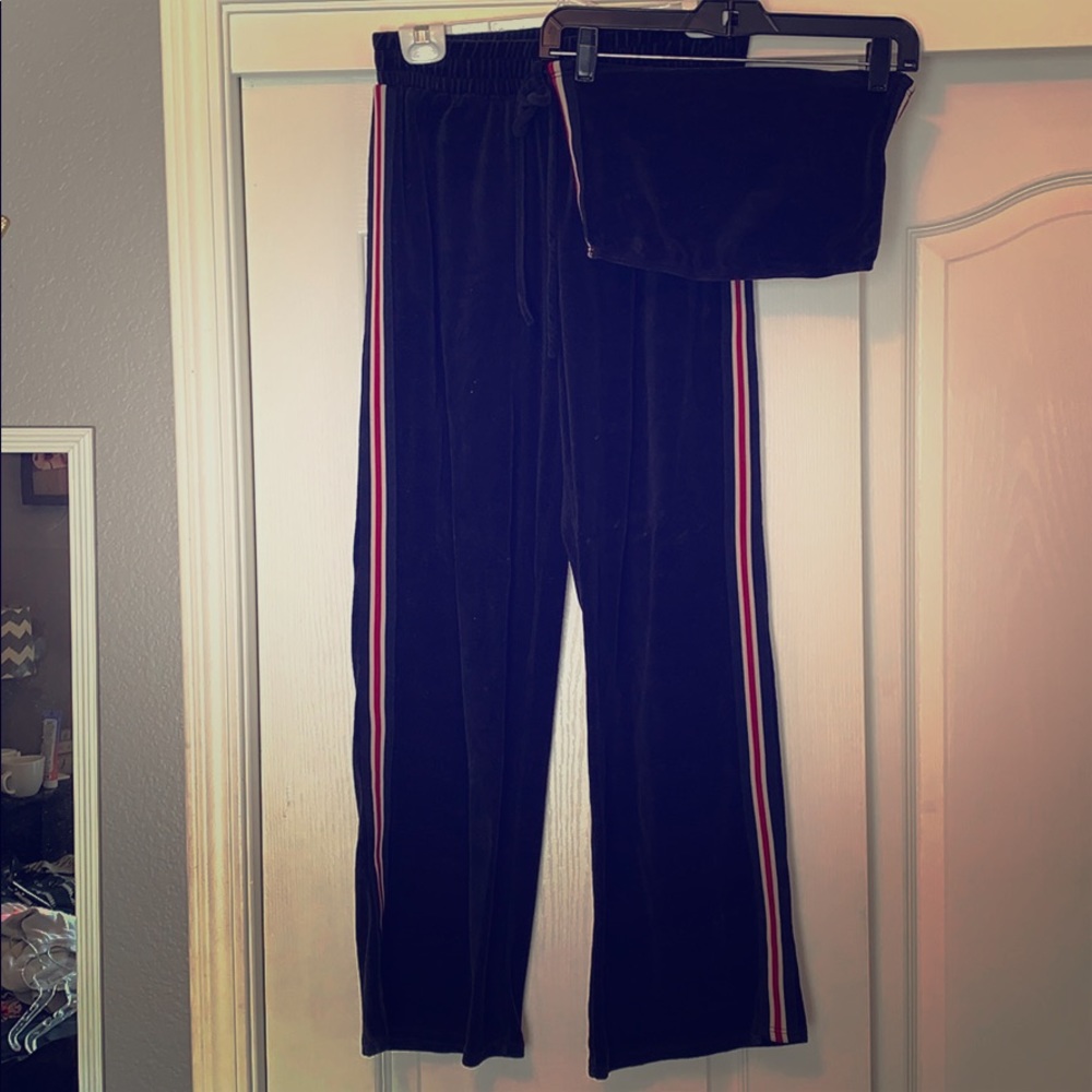 Matching tube top/sweatpants set